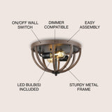 Darlene 13" Iron Rustic Farmhouse LED Flush Mount - JONATHAN Y