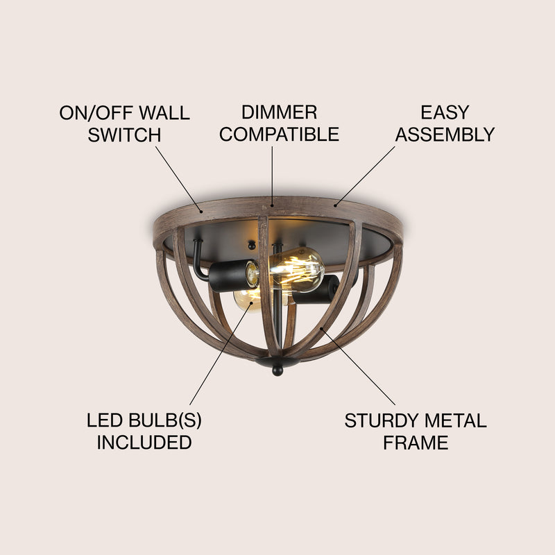 Darlene 13" Iron Rustic Farmhouse LED Flush Mount - JONATHAN Y