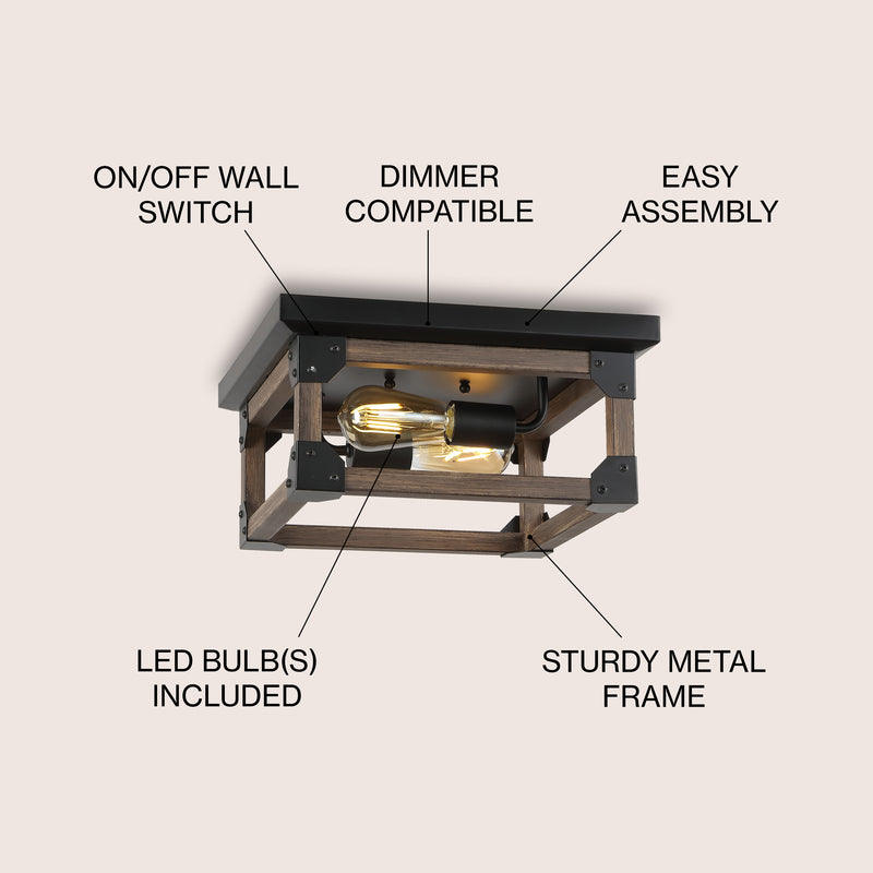 Cheshire 13" Iron Rustic Farmhouse LED Flush Mount - JONATHAN Y