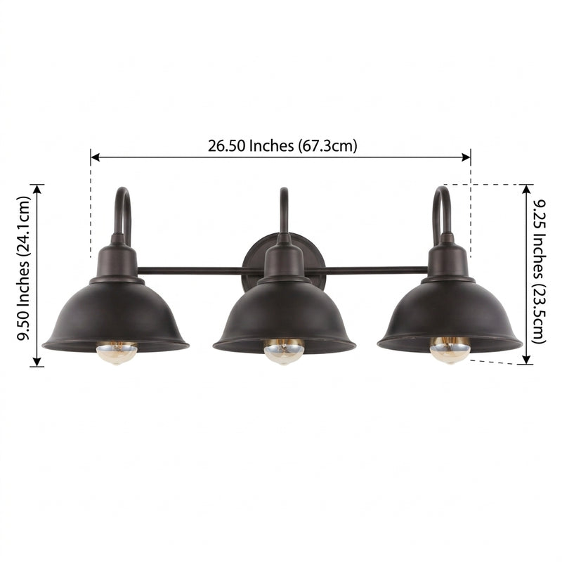 Frisco Farmhouse Industrial Iron LED Vanity Oil Rubbed Bronze / 3 Light – DIM