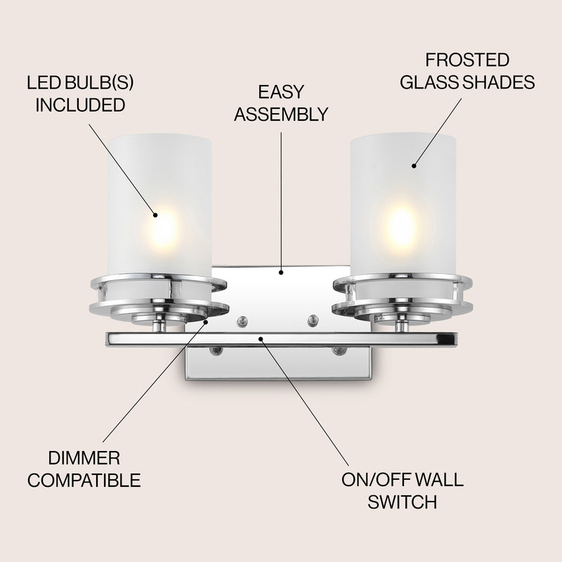 Fairfax Metal/Frosted Glass Contemporary Glam LED Vanity Light
