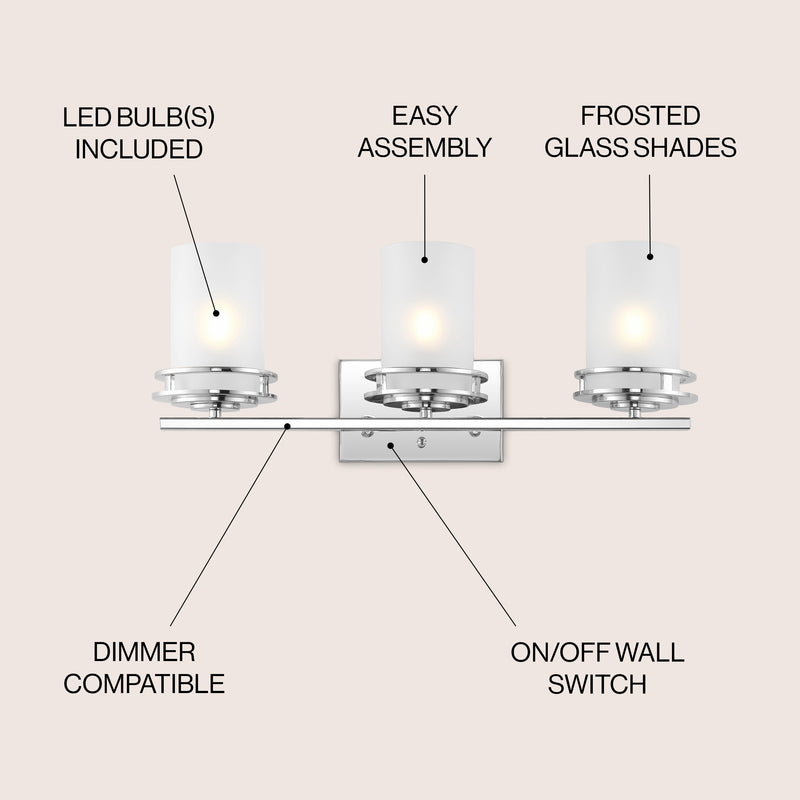 Fairfax Metal/Frosted Glass Contemporary Glam LED Vanity Light