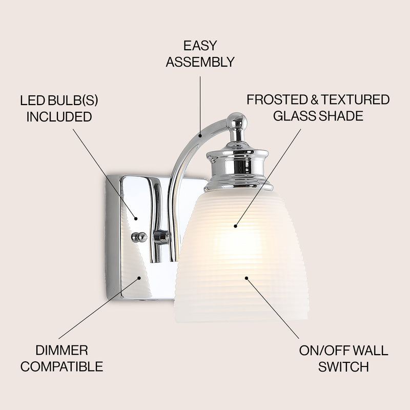 Beverly Metal/Glass Contemporary Modern LED Vanity Light - JONATHAN Y