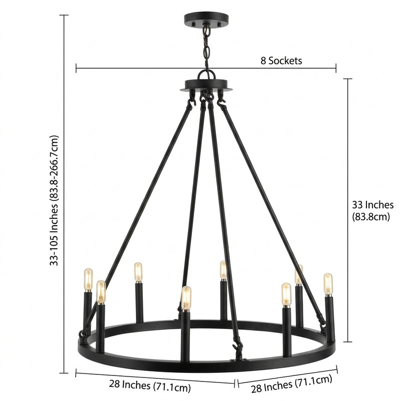 Oberto Ring Iron Rustic Farmhouse LED Chandelier Oil Rubbed Bronze / 8 Sockets – DIM