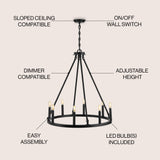 Oberto Ring Iron Rustic Farmhouse LED Chandelier - JONATHAN Y