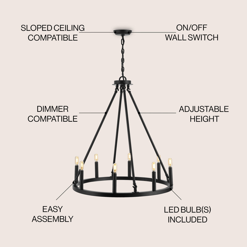 Oberto Ring Iron Rustic Farmhouse LED Chandelier - JONATHAN Y