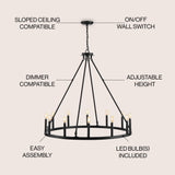 Oberto Ring Iron Rustic Farmhouse LED Chandelier - JONATHAN Y