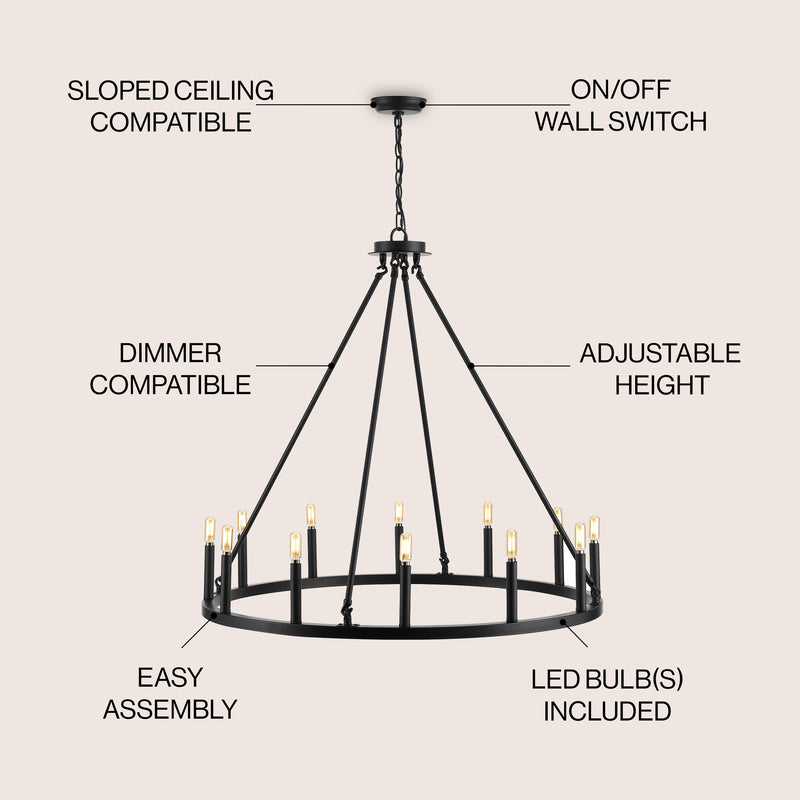 Oberto Ring Iron Rustic Farmhouse LED Chandelier - JONATHAN Y