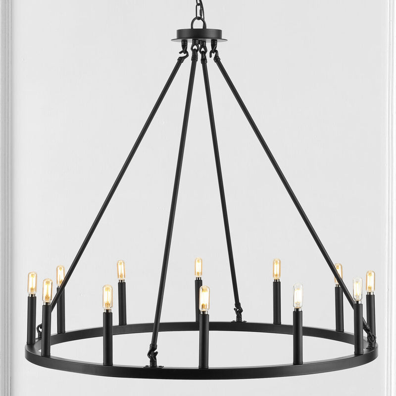 Oberto Ring Iron Rustic Farmhouse LED Chandelier - JONATHAN Y