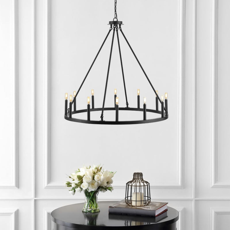 Oberto Ring Iron Rustic Farmhouse LED Chandelier - JONATHAN Y