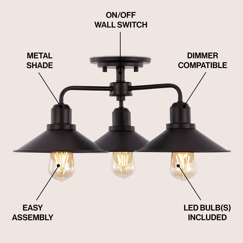 Calvin 18.5" Iron Industrial LED Semi-Flush Mount - JONATHAN Y