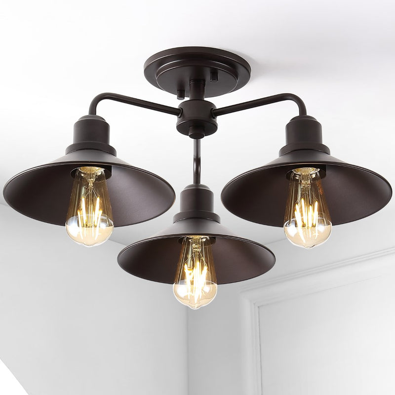 Calvin 18.5" Iron Industrial LED Semi-Flush Mount - JONATHAN Y