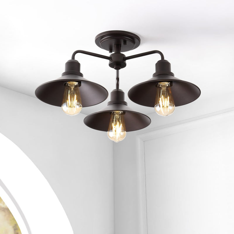 Calvin 18.5" Iron Industrial LED Semi-Flush Mount - JONATHAN Y