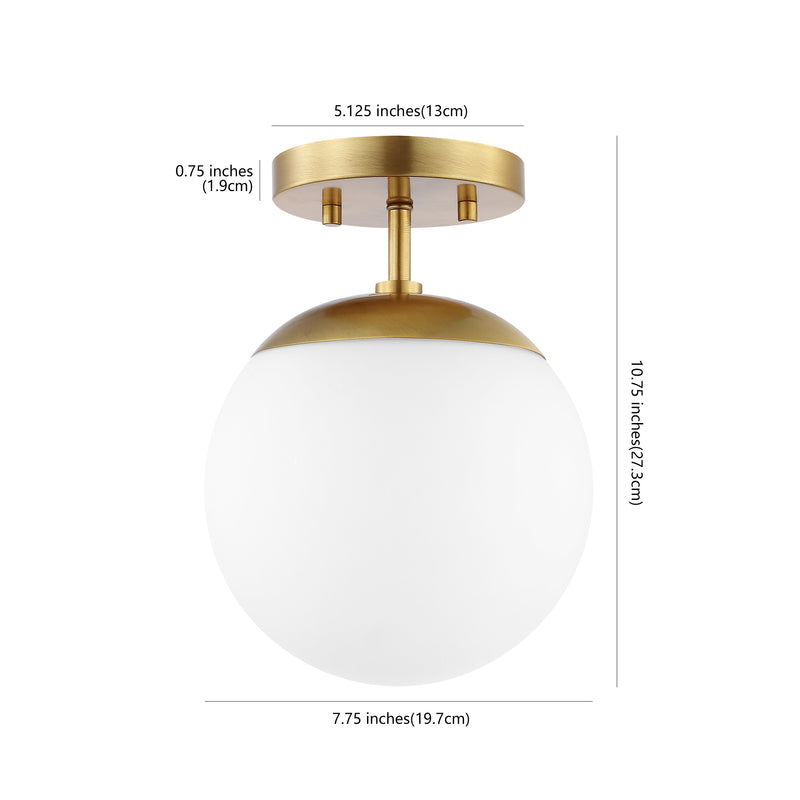 Marcel Bistro 7.75" Bohemian Farmhouse Iron/Frosted Glass LED Semi Flush Mount - JONATHAN Y
