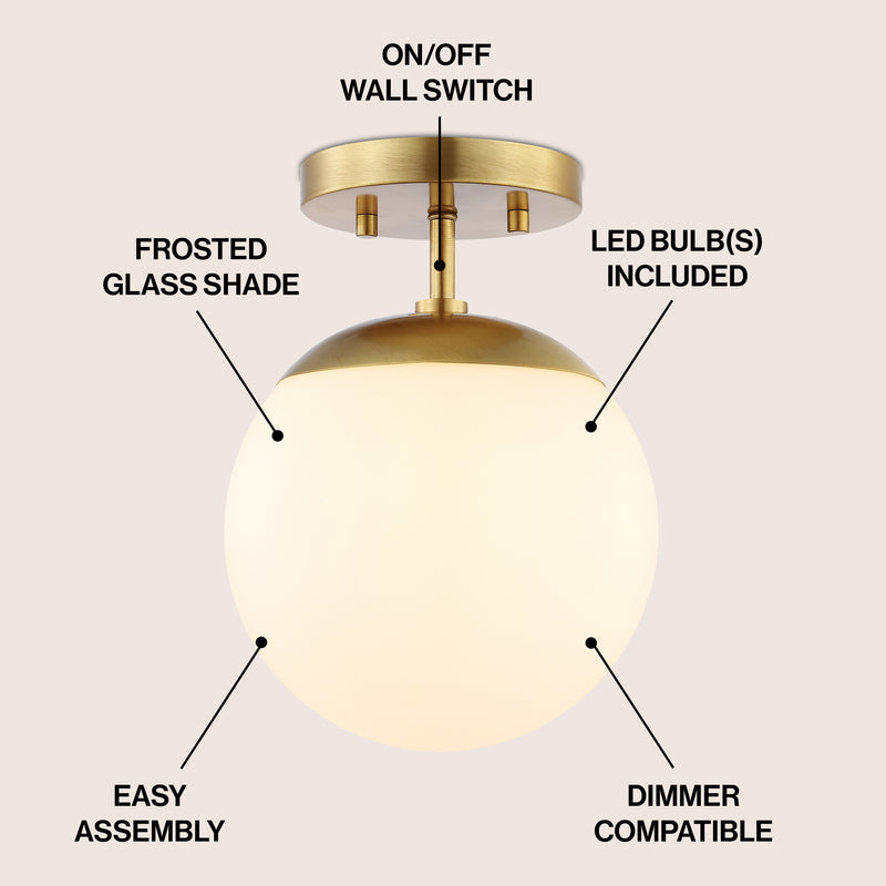 Marcel Bistro 7.75" Bohemian Farmhouse Iron/Frosted Glass LED Semi Flush Mount