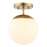 Marcel Bistro 7.75" Bohemian Farmhouse Iron/Frosted Glass LED Semi Flush Mount - JONATHAN Y
