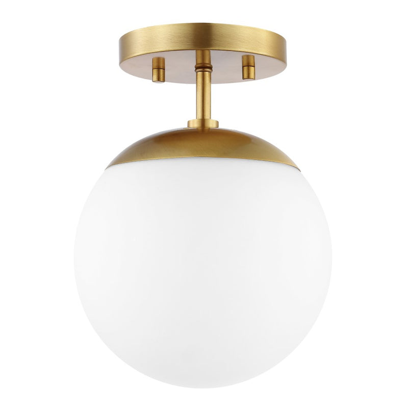 Marcel Bistro 7.75" Bohemian Farmhouse Iron/Frosted Glass LED Semi Flush Mount - JONATHAN Y