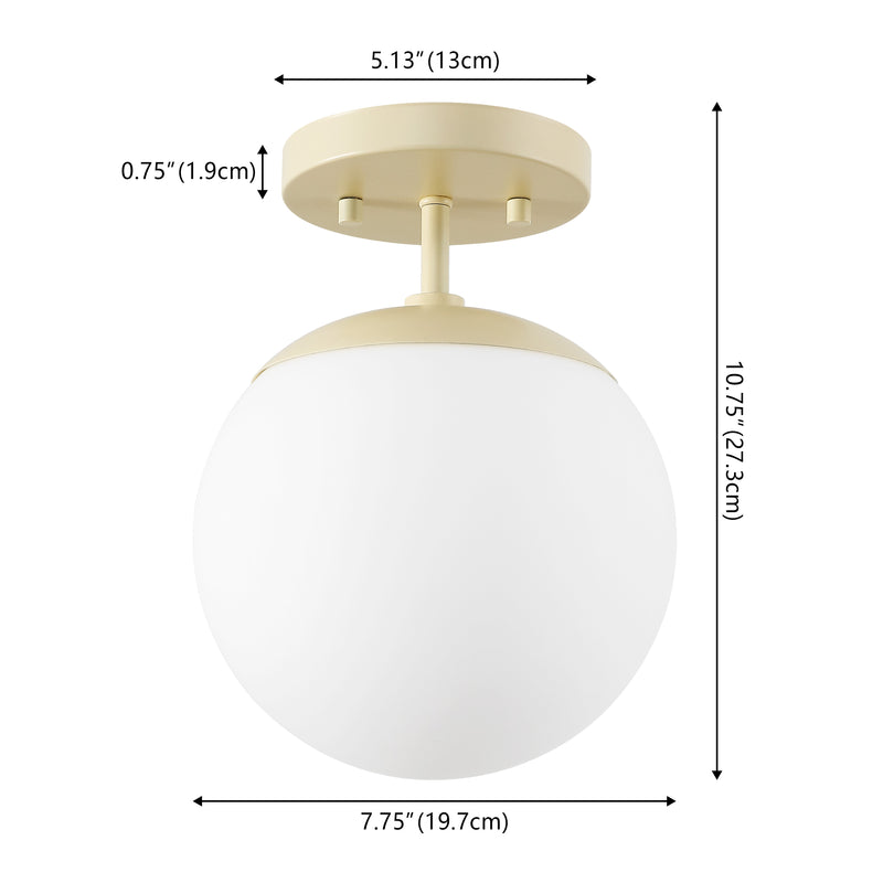 Marcel Bistro 7.75" Bohemian Farmhouse Iron/Frosted Glass LED Semi Flush Mount - JONATHAN Y