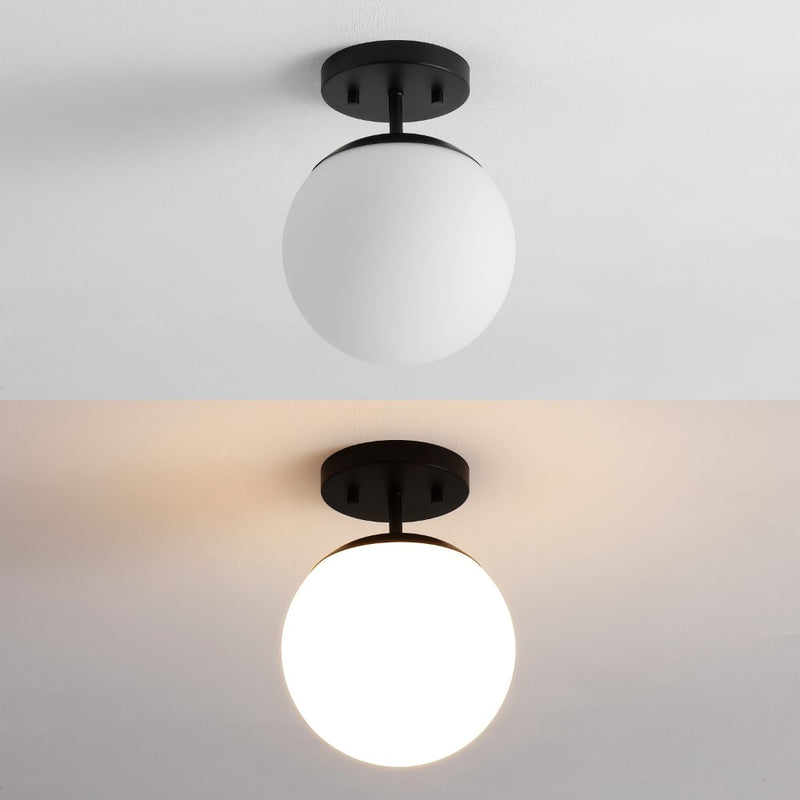 Marcel Bistro 7.75" Bohemian Farmhouse Iron/Frosted Glass LED Semi Flush Mount - JONATHAN Y
