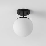Marcel Bistro 7.75" Bohemian Farmhouse Iron/Frosted Glass LED Semi Flush Mount - JONATHAN Y