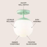 Marcel Bistro 7.75" Bohemian Farmhouse Iron/Frosted Glass LED Semi Flush Mount