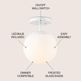 Marcel Bistro 7.75" Bohemian Farmhouse Iron/Frosted Glass LED Semi Flush Mount