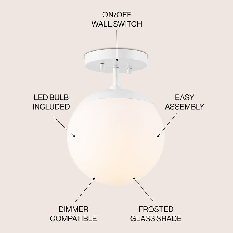 Marcel Bistro 7.75" Bohemian Farmhouse Iron/Frosted Glass LED Semi Flush Mount