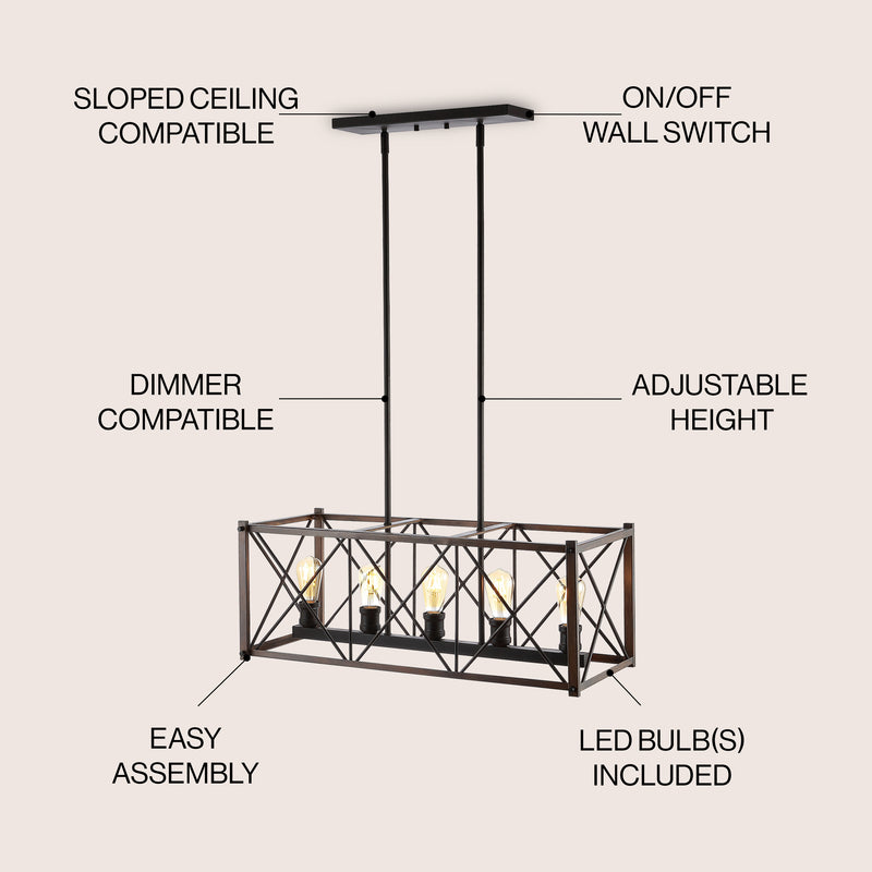Ferme 16" Adjustable Iron Rustic Farmhouse LED Pendant - JONATHAN Y