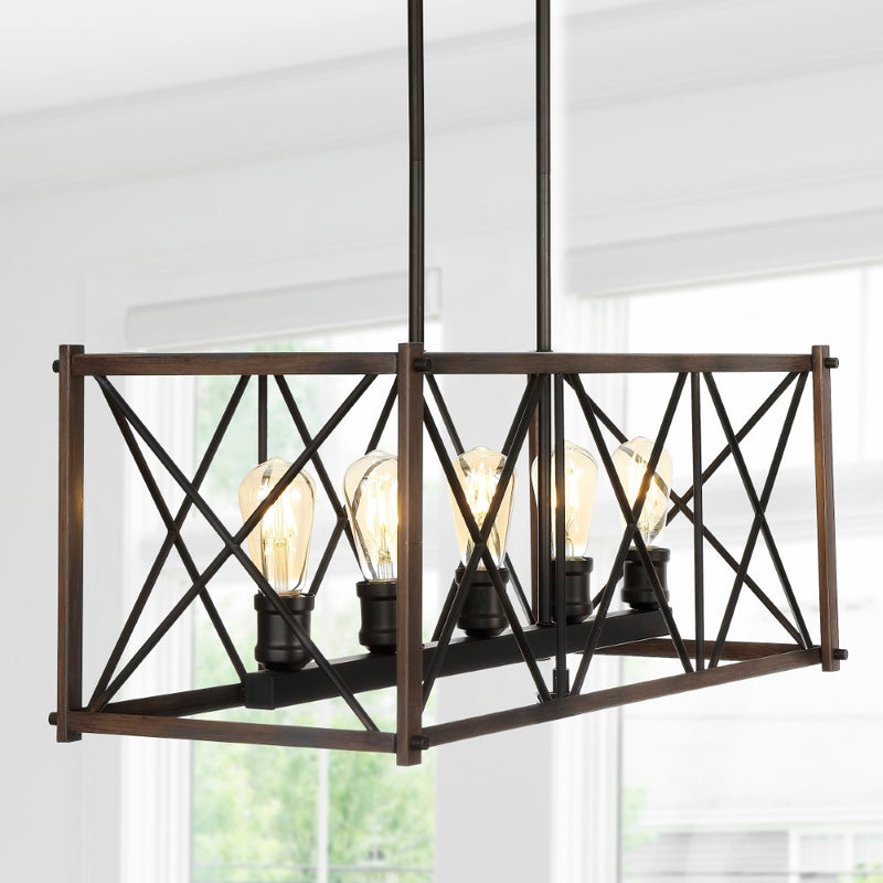 Ferme 16" Adjustable Iron Rustic Farmhouse LED Pendant - JONATHAN Y