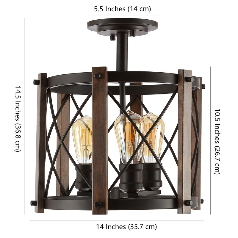 Ferme 14" Iron Rustic Farmhouse LED Flush Mount - JONATHAN Y