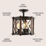 Ferme 14" Iron Rustic Farmhouse LED Flush Mount - JONATHAN Y