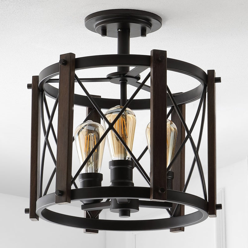 Ferme 14" Iron Rustic Farmhouse LED Flush Mount - JONATHAN Y