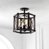 Ferme 14" Iron Rustic Farmhouse LED Flush Mount - JONATHAN Y