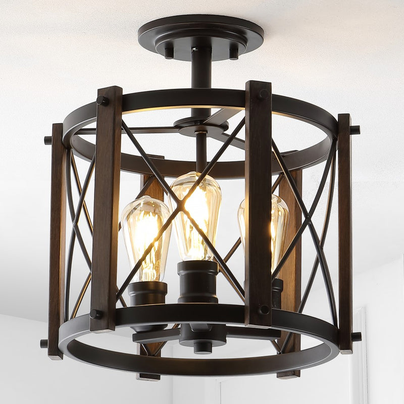 Ferme 14" Iron Rustic Farmhouse LED Flush Mount - JONATHAN Y
