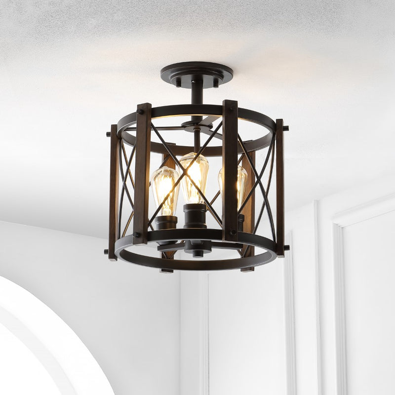 Ferme 14" Iron Rustic Farmhouse LED Flush Mount - JONATHAN Y