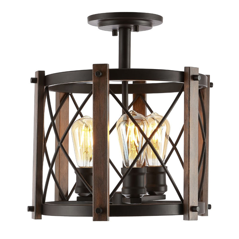 Ferme 14" Iron Rustic Farmhouse LED Flush Mount - JONATHAN Y