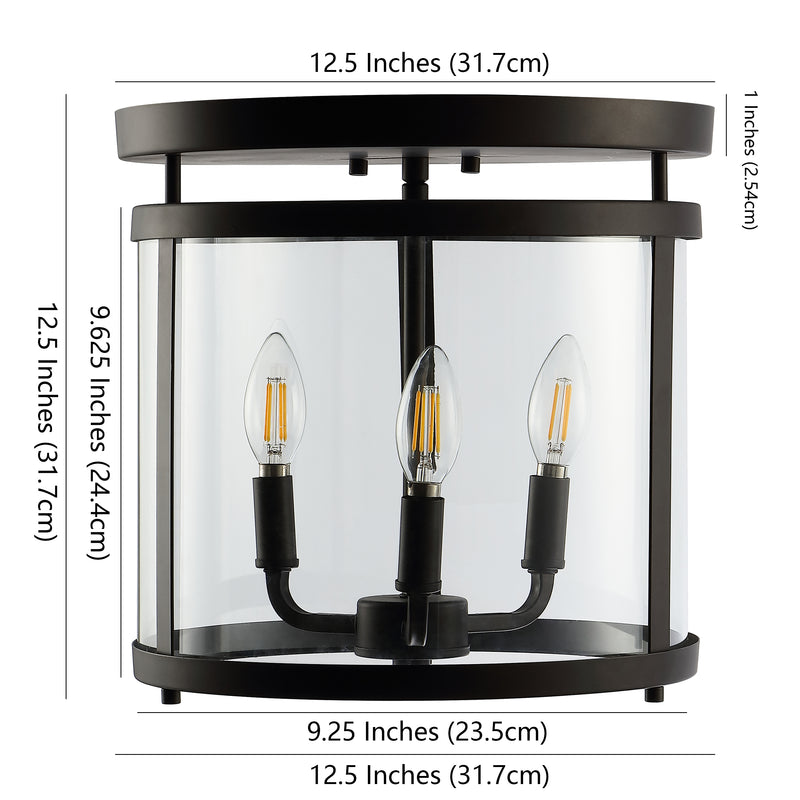 Ciel Simple Farmhouse 12.5" Metal/Glass Rustic Vintage LED Flush Mount - JONATHAN Y