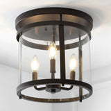 Ciel Simple Farmhouse 12.5" Metal/Glass Rustic Vintage LED Flush Mount - JONATHAN Y