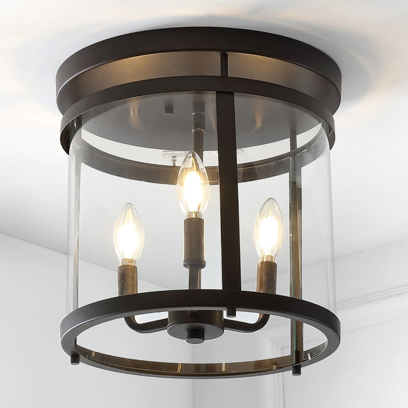 Ciel Simple Farmhouse 12.5" Metal/Glass Rustic Vintage LED Flush Mount - JONATHAN Y