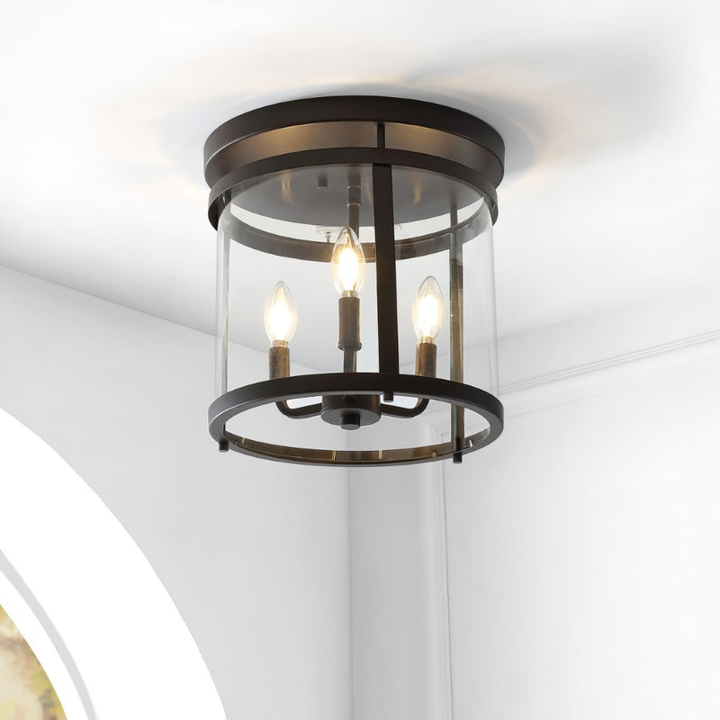 Ciel Simple Farmhouse 12.5" Metal/Glass Rustic Vintage LED Flush Mount - JONATHAN Y
