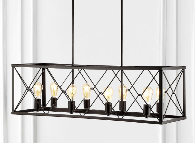 Galax 39" 8-Light Adjustable Iron Farmhouse Industrial LED Dimmable Pendant - JONATHAN Y