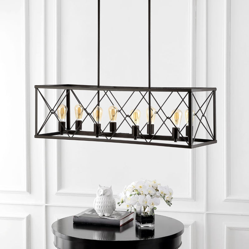 Galax 39" 8-Light Adjustable Iron Farmhouse Industrial LED Dimmable Pendant - JONATHAN Y