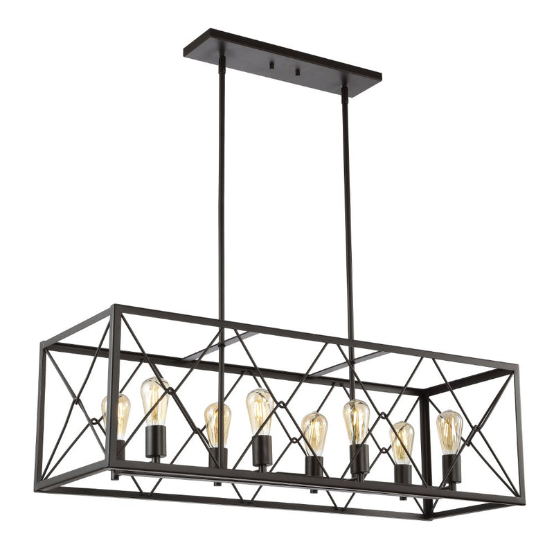 Galax 39" 8-Light Adjustable Iron Farmhouse Industrial LED Dimmable Pendant - JONATHAN Y