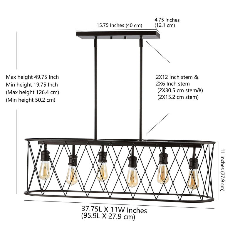 Marion 37.75" Adjustable Iron Farmhouse Rustic LED Dimmable Pendant - JONATHAN Y