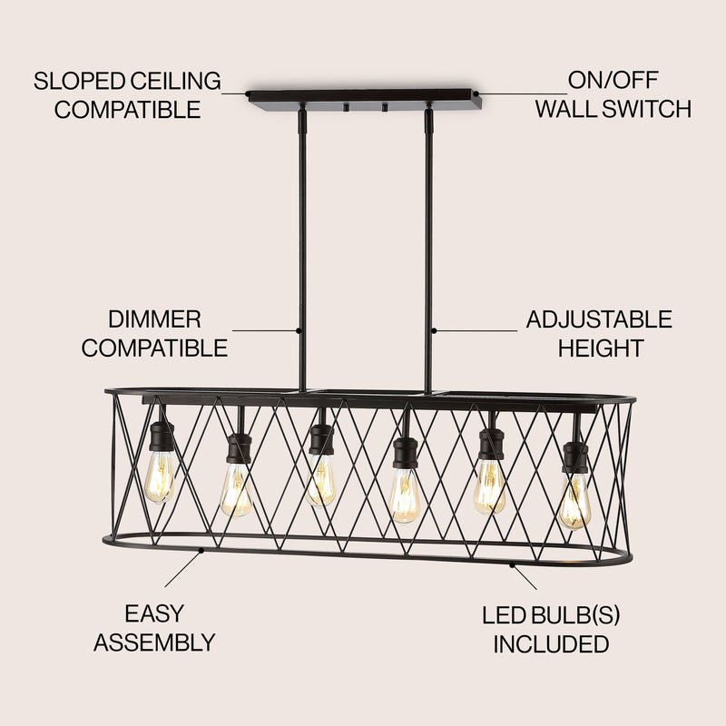 Marion 37.75" Adjustable Iron Farmhouse Rustic LED Dimmable Pendant - JONATHAN Y
