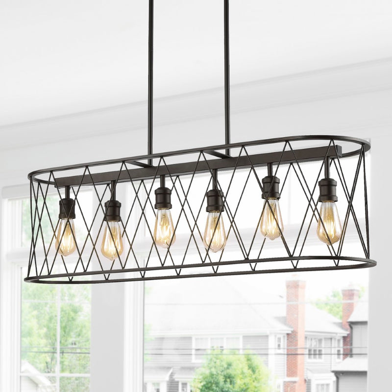 Marion 37.75" Adjustable Iron Farmhouse Rustic LED Dimmable Pendant - JONATHAN Y