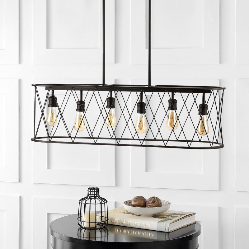 Marion 37.75" Adjustable Iron Farmhouse Rustic LED Dimmable Pendant - JONATHAN Y