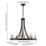 Dante Modern Iron Adjustable Wagon Wheel LED Chandelier with Downlight Black/Brass Gold / 26.75" – DIM