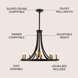 Dante Modern Iron Adjustable Wagon Wheel LED Chandelier with Downlight - JONATHAN Y