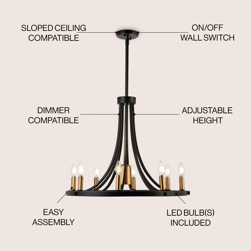 Dante Modern Iron Adjustable Wagon Wheel LED Chandelier with Downlight - JONATHAN Y